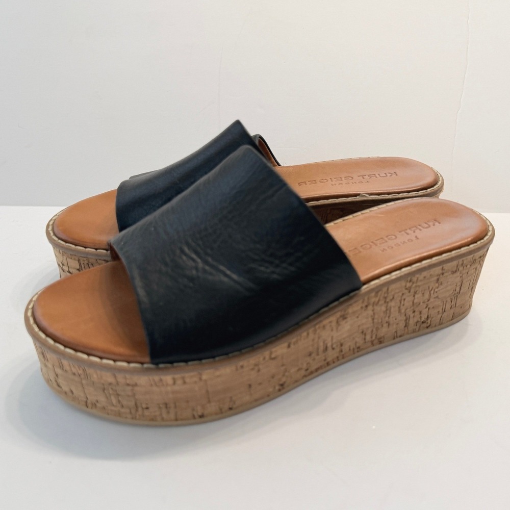 Kurt Geiger London Maci Platform Leather Sandals Size 38 US7.5  Wedge Slide